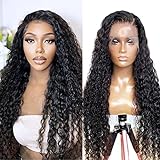 SKULD Curly Human Hair Wig 13x4 Lace Front Wigs, Water Wave Lockig Echthaar Perücke für Damen Schwarz Perücken 100% Brasilianisches Echthaar Perücken mit Babyhaar 150% Dichte (50cm)
