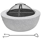 Feuerschale 2-in-1 aus Kunststein in Granitoptik | ca. Ø 60 cm | inkl. Grillrost, Schürhaken & Funkenschutz | als Grill & Feuerkorb für den Garten nutzbar | Moderne Feuerstelle zum Kochen und Chillen