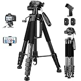 JOILCAN Kamera Stativ, 187cm Aluminium Leichte Dreibeinstativ für Canon Nikon DSLR mit Abnehmbar 3-Wege-Kopf, Tragbares Smartphone Fotostativ Tragfähigkeit 5KG mit Telefonhalter und Reisetasche