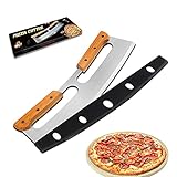 Pizzaschneider Groß, Pizza Wiegemesser aus Edelstahl 35cm mit Holzgriff - Schnelles und Gleichmäßiges Profi Pizzamesser