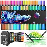 MELARQT Pinselstift-Set, 60 Farben, Dual-Tip-Pinselstifte, Aquarell mit 8 Malvorlagen der Ocean-Serie, Filzstifte, dicke und dünne Doppelfaserstifte für Kinder und Erwachsene, Mandala-Faserspitzenstif