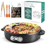 Food Party Electric Hot Pot und grill Elektrisch Hotpot Topf 220V 2200W Elektrogrill 2 in 1, mit Abnehmbar Kochplatte Indoor Korean BBQ Thai Barbecue Fondue Raclette XXL für 8 Personen