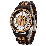 Tiong Herrenquarzuhr aus Holz, ausgehöhlte arabische Ziffern braune Schwarze Herrenuhr aus Holz