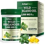 Oregano öl 120 Softgels, 2-in-1 6000 mg Oreganoöl Kapseln mit Schwarzkümmelöl 200 mg & 165 mg Carvacrol, leicht zu schlucken, Unterstützung von Immunsystem