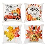 Tiamu Kissen BezüGe 18X18, Dekor für Zuhause, Ahorn Dekorative Dekokissen Satz Von 4, Happy Fall Sofa Kissen Bezug