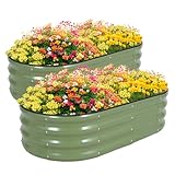 Zettfuly Galvanisiertes Hochbeet Kit - 120 x 60 x 30cm Outdoor Metall Pflanzkasten mit Sicherheitsrand und Handschuhe für Gemüse, Obst, Blumen, Kräuter (Oliver Grün, 2PCS)