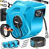 MASKO® Automatik Druckluftschlauch Aufroller 20m – Schlauchtrommel mit 1/4' Anschluss, Schlauchaufroller, Wandhalterung, Tragegriff, 180° schwenkbar, Schlauchbremse, vormontiert & sofort einsatzbereit