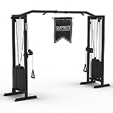 SUPRFIT - Kabelzug Fitness Kraftstation für zuhause inkl. Steckgewichte bis 81kg Zuglast pro Seite - Robuste Kabelzugstation mit Klimmzugsstange & Griffen für Diverse Übungen im Homegym - 298x216cm