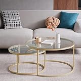 EGOONM 2er Set Rund Couchtisch, Runder Moderner Glastisch mit Goldem Metallrahmen, (80 * 80 * 45cm+60 * 60 * 35cm)