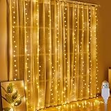 A.bigwhale Lichtervorhang 2x2m, lichterketten Vorhang Innen, 200 LED vorhang lichterkette hängend USB Lichtervorhang Warmweiß für Weihnachten Hochzeit Party Wand Schlafzimmer Deko