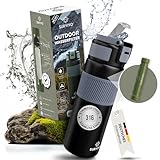 SURVIVO® Wasserfilter Outdoor Flasche [660ml] Trinkflasche aus Edelstahl mit entnehmbarem Filter, 4000l Filterkapazität, Camping, Wandern, Survival, Reisen – sicherste Ergänzung zur Outdoor Ausrüstung