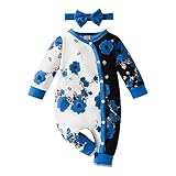 Kleinkind Mädchen Langarm Blumendrucke Pullover Strampler Neugeborenen Overall Kleidung Jumpsuit Jungen 146 (h-Blau, 12-18 Months)