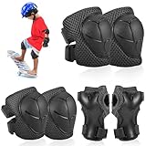 Hejo Kinder Inliner Schoner Set, 6 in 1 Inliner Schützer Kinder Knieschützer Protektoren Inliner Schutzausrüstung, Knie und Ellenbogenschützer, Rollschuhe Schützer für Skateboard, Roller (Schwarz)