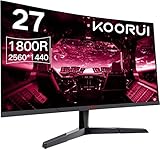 KOORUI Gaming Monitor 27 Zoll, 1800R Gebogene Oberfläche, 2560X1440 (QHD) Bildschirm, 144 Hz 1 ms, DCI-P3 85%, Ultra dünner Rahmen, neigbar, Unterstützung für HDMI/DP