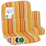 Beo Bali Gartenstuhl-Auflagen Niedriglehner 96x47 cm, 4er Set orange gelb weiß gestreift | Waschbare, UV-beständige Sitz-Kissen | Atmungsaktive Polster-Auflagen nach Öko-Tex Standard | Made in EU