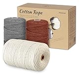 Makramee Set Anfänger, Homewit 3 mm x 400 m Set mit 3 Macrame-Baumwolle Qetlavee für Pflanzenaufhänger, Wandbehänge, Katzenhäuser und Fleischkochseile (Grau, Rost, Beige)