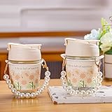 2 Stück 350ml Glasbecher, Kaffeeglas, luftdichte wasserdichte Design Reisebecher, Eiskaffeegläser, Bubble Tea becher, Travel Mug für Saft,Smoothie,Wasser,Tee,einfach zu tragen, Geschenk für Mädchen