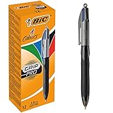 BIC 4 Farben Kugelschreiber Set 4 Colours Grip Pro, mit gummierter Griff-Fläche, 12er Pack, Ideal für das Büro, das Home Office oder die Schule