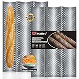 Walfos® 2 Stück Baguette Backform, Perforierte französische Brotpfanne mit Antihaftbeschichtung, Blech für 3 Wellen Brotlaibe Backform Baguetteform-Brötchen Backform