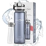 Trinkflasche Tritan EVER FLASK + Früchtebehälter 1l 500ml | BPA frei, Leicht, Auslaufsicher, Kohlensäure geeignet | Wasserflasche Sportflasche Kinder Schule Uni Fitness Fahrrad Sport Wasser Flasche