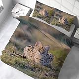 ALYOU Serval Katze Bettwäsche 155x220 cm Katze Muster Bettbezug und 2 Kopfkissenbezug 80x80 cm, 110gsm Mikrofaser Flauschige Pflegeleichtigkeit Bettwäsche Set mit Reißverschluss