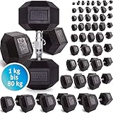 C.P. Sports Hexagon Kurzhantel Gummi 1kg - 80 kg - mit Beschichtung und ergonomischen Griff, Kurzhantel, Dumbbell, rutschsicher als Stück und Paar, Hanteln (Set-1KG - 8 KG)