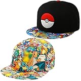 BESTZY Baseball Hat, 2 Stücke Gehen ​Baseballmütze, Hip Hop Caps Frauen Mans ​Anime Hut Flach Einstellbare Ash Ketchum Hut, Baseball Cap for Adults & Children