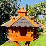 DARLUX handgefertigtes Sechseck Vogelhaus aus Holz wetterfest M - XXL mit und ohne Ständer I Futterhaus I Futterhäuschen I wetterfest I Bitumdach (Größe L ohne Ständer, Schwarz - Braun)