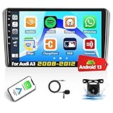 [2+64G] Android 13 mit Navi Autoradio für Audi A3 2008-2012,9 Zoll Touchscreen Radio mit Carplay Android Auto GPS WiFi FM / RDS Bluetooth Mirror Link Canbus + AHD Backup Kamera & Mic