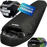 EXPLORER® GRÖNLAND Schlafsack -23°C -5°C [350GSM] 3-4 Jahreszeiten Winter Mumienschlafsack für Erwachsene[1900g] 230x82x55cm Schwarz ideal für Outdoor, Camping, Trekking und Reisen