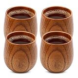 WIYETY 4 Stück Holzbecher 200ml, Naturholz Trinkbecher Holz, Flachboden Design Holztassen Schlicht, Holzbecher Kaffee, Holz Tee Set, für Zuhause und Büro