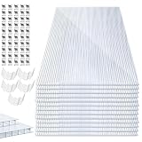 Herrselsam 14x Polycarbonat Hohlkammerstegplatten 60.5 x 121cm Doppelstegplatte 10,25 m² , 4mm Polycarbonatplatten mit 50x Klammern, 50x Z-Clips, Gewächshausplatte UV-beständigen für Gewächshaus