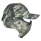 Yzpacc Airsoft Halbgesichtsmaske und Patch-Hut Set Stahlgeflecht Maske mit Ohrenschutz und Baseballkappe Taktische Schutzmaske für CS Spiel BB Gun Paintball Jagd Schießen