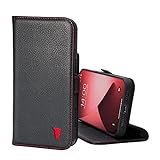 TORRO Handyhülle kompatibel mit iPhone 14 Plus - Echte Lederhülle mit Kartenfächern und horizontaler Standfunktion (Schwarz)