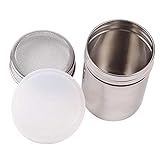 HMCEY 2 Stück Puderzuckerstreuer Edelstahl,Mehlstreuer mit Deckel,Zimtstreuer Kakaopulver für Kaffee,Kakao Streuer Cappuccino mit 16 Druckformen,Puderzucker Mühle Zimt und Zucker,Staubzuckerstreuer