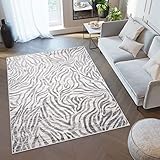 TAPISO Valley Teppich Kurzflor Grau Beige Schwarz Zebra Tiermuster Meliert Verwischt Abstrakt Modern Wohnzimmer Schlafzimmer ÖKO-TEX 80 x 150 cm