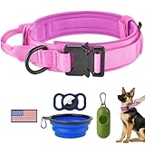 HYDEME Taktisches Hundehalsband, verstellbares Nylon-Halsband mit Kontrollgriff und schwerer Metallschnalle für mittelgroße und große Hunde, mit Flicken, Airtags-Hülle, Kotbeutelspender und tragbarer