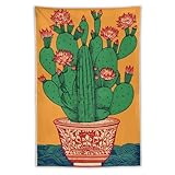 Jubonexis Wandteppich, Vintage-Kaktus im Blumentopf, Polyester, ästhetischer Wandbehang, Schlafzimmer, Wohnzimmer, Wohnheim, Dekoration, 101,6 x 152,4 cm