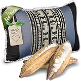 livasia Lendenstützkissen - 22x33x13cm - festes Rückenkissen mit 100% Kapok Naturfaser, nachhaltig & formstabil, Rückenstütze für Sofa & Bett, Garten und Balkon, handgefertigt (Blau/Elefanten)