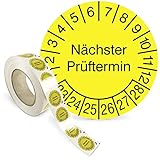 Prüfplakette „Nächster Prüftermin“ - Rolle mit 1000 Stück - PVC-Folie, selbstklebend Ø 1,5 cm - gelb/schwarz - Jahre: 2023 – 2028 - Mehrjahresprüfplakette - Prüfetiketten - Betriebsausstattung24®