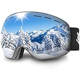 Trusiel Skibrille, Skibrille Damen Herren Anti-Fog Skibrillen OTG, Skibrille für Brillenträger, 400 UV-Schutz Schneebrille Kompatibler Helm (Silber (VLT 10%))