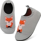 VOLHAL Hausschuhe Kinder Junge Mädchen Leichte Rutschfeste Indoor Pantoffeln Weich barfuss für Lauflernschuhe Kindergarten Slippers, Grau 27 EU