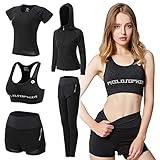 ODWTMRK Jogginganzug Damen Sport Set Sportbekleidung 5er-Set Trainingsanzug Yoga Kleidung Anzug Laufbekleidung Gym Fitness Set Kleidung(Schwarz-B,S)