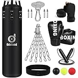 Odoland Boxsack Set Ungefüllt 8 in 1, 120 cm Punchingsäcke mit Boxhandschuhe 12oz, Reflexball, Boxbandagen, Kette Deckenhaken, Springseil, Boxsack Erwachsene für MMA Kickboxen Boxing