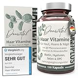 Haar-Vitamine Testnote SEHR GUT - 27 Wirkstoffe - Hochdosiert Biotin Zink Selen zum Erhalt normaler Haare. Hyaluron Hirseextrakt alle B-Vitamine. 120 Kapseln für Frauen, Männer & Bart - Vegan