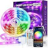 Beaeet LED Strip 5m, LED Streifen Farbwechsel LED Band 5m Selbstklebend mit Fernbedienung und App, LED Lichterkette Leds für Zimmer Küche, Party