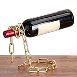 Sertay Kettenweinregal, Floating Wine Rack, Hängender Kette Weinhalter, Magischer Weinflaschenhalter, Schwebendes Weinregal Edelstahl, Geeignet für Esstisch, Küche, Bar, Weinkeller (Golden)