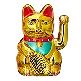 Relaxdays Maneki Neko Winkekatze, Glücksbringer, 16 cm,...