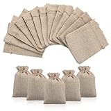 Aokyom Jutesäckchen 50X Jute Säckchen klein Sackleinen Geschenksäckchen Taschen Schmuckbeutel mit Kordelzug, Baumwolle SäCkchen Kleine Beutel für Handwerk Weihnachten, 9x12cm