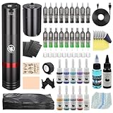 LIUMATE Wireless Maschine Set Kabellose Rotary Pen Maschine 2 Stück 1500mAh Battery mit 20 Stück Nadel 11 Flaschen Tinte Komplettes Zubehör für Anfänger und Künstler